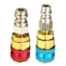 SODIAL R134A Side Extension Adapter - Air Conditioning Accessory - 180 - Red and Blue - Brass