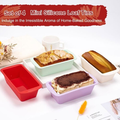 4-Pack Silicone Baking Molds – Mini Rectangular Non-Stick Baking Molds for Cakes, Bread, Pastries and Other Baking Supplies 1