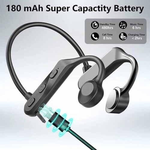 Bone Conduction Bluetooth In-Ear Headphones, Wireless, IPX7 Waterproof, Black 1