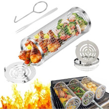 Stainless steel grill basket, mobile grill basket with hook for grilling vegetables, fish and meat (21 x 9 x 9 cm)