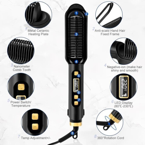 Electric hair straightener with negative ions, multifunctional heating comb, curling iron, dual function 2
