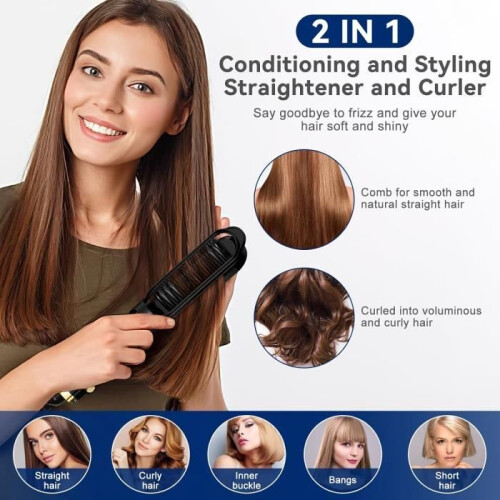 Electric hair straightener with negative ions, multifunctional heating comb, curling iron, dual function 1