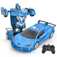 Transformers RC Toys 1:18 Scale 2.4GHz Remote Control Transforming Robot Car with LED Light and Rotating Drift, Blue