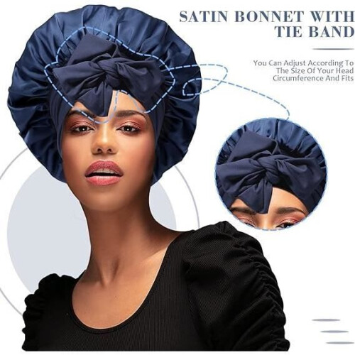Satin Sleep Cap for Natural Hair - 2 Pieces - Blue 2