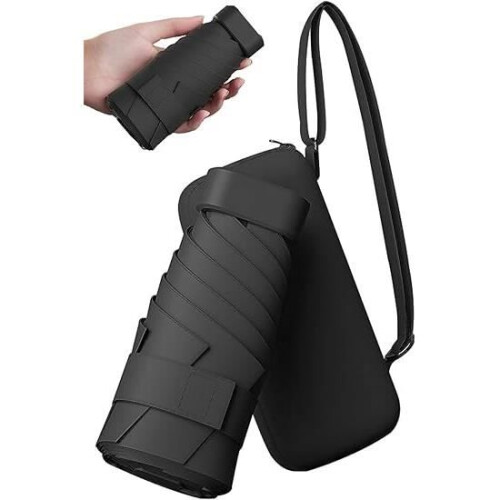 Mini Umbrella – Black – Compact and Foldable – UPF 50+ Protection – Carry Bag – Windproof