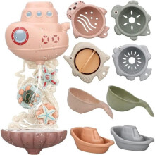 Baby bath toy with gears and cups in the shape of sea animals, gift for boys and girls aged 1, 2 and 3 years