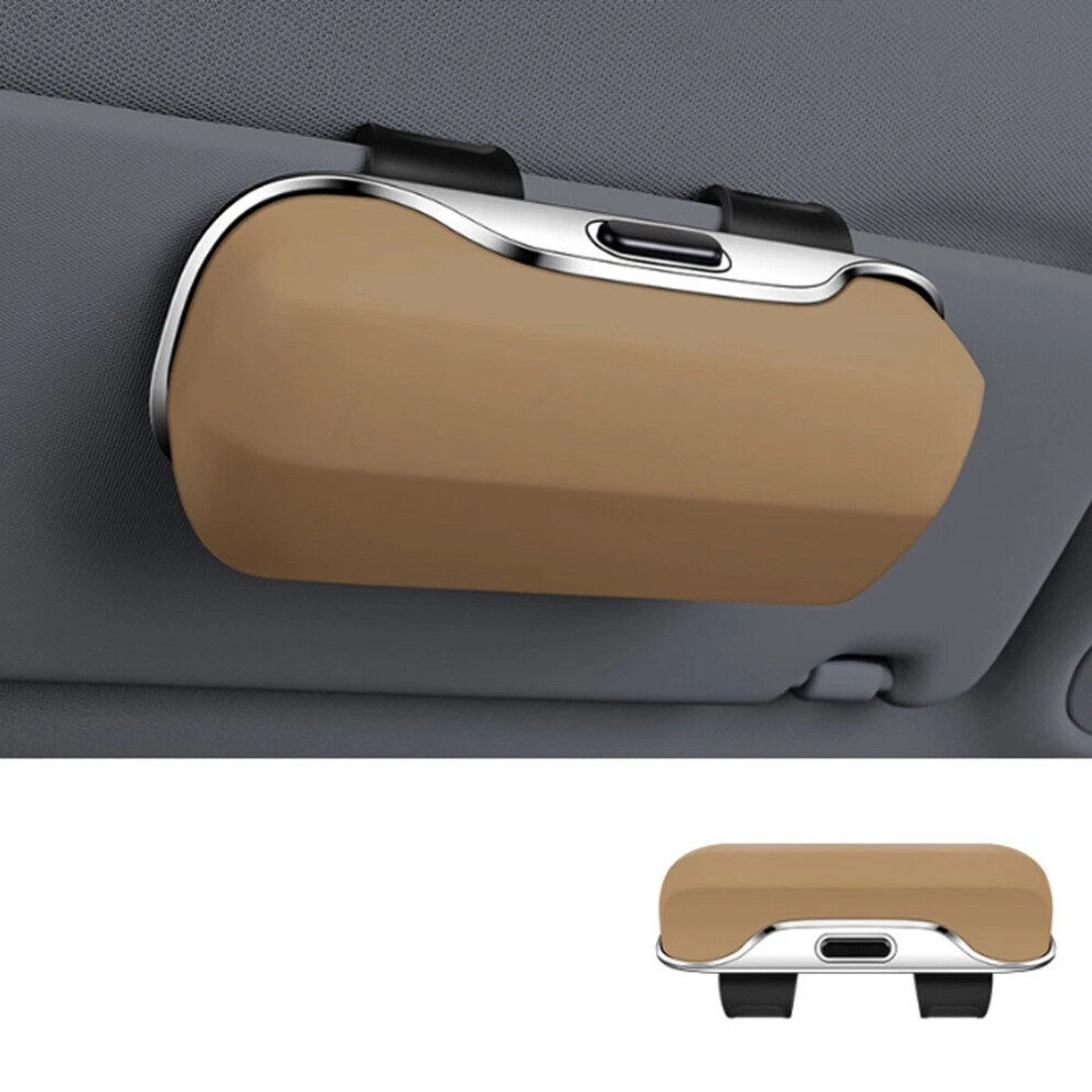 (Beige) Car Sunglasses Holder Sun Visor Glasses Clip Storage Case Organizer For Vehicles Beige 6963793965533