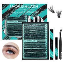 DIY Eyelash Extension Kit 60D+80D, 260 Individual Lash Clusters, Natural D Curl 9-16mm, with Glue and Sealant Applicator, Tweezers