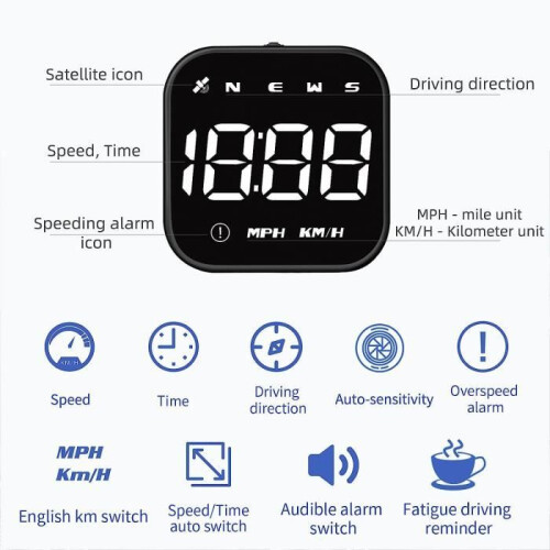 2.2 Inch Car HUD Digital Speedometer GPS Smart Windshield Speed Display Universal MPH/KMH 1