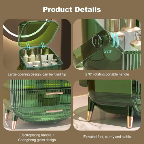 Makeup organizer - Large capacity - Dustproof - Retro green - Storage drawers 2