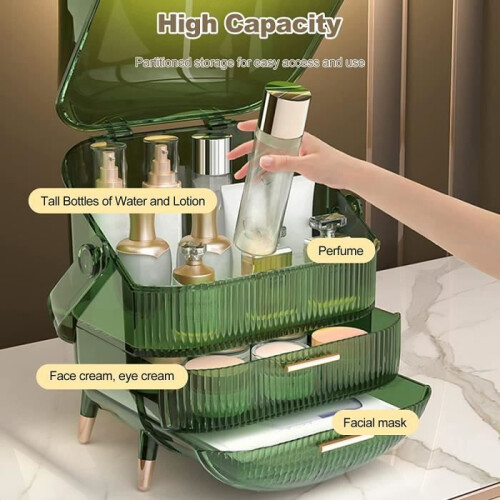 Makeup organizer - Large capacity - Dustproof - Retro green - Storage drawers 1