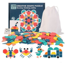 Wooden Tangram Puzzle – Montessori Educational Toy – 180 Pieces – For Children from 3 to 7 Years