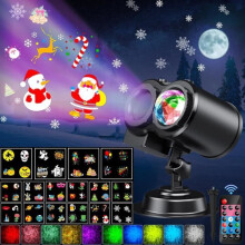 1-in-1 Outdoor Christmas Projector Light with 16 Slides, 10 Colors, Water Wave Effect, Decoration for Christmas, Halloween and Parties