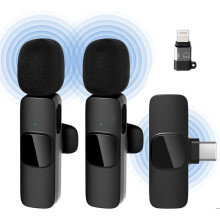Wireless lavalier microphone for video recording, livestreaming, podcasts, vlogs, YouTube/TikTok (iOS & USB-C/2MIC)