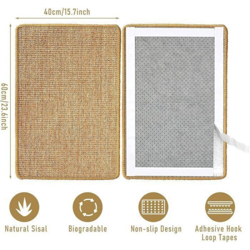 Natural sisal cat scratching mat, 40 x 60 cm, protects carpets and sofas. 1