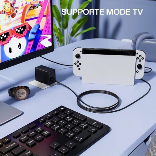 Power Adapter for Switch/OLED/Lite Console, PD Charger, Supports TV Mode, Fast Charging, USB Type-C 15V/2.6A Power Supply 2