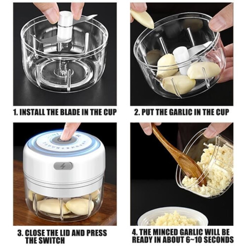 250ml Electric Mini Garlic Grinder, Automatic Onion Chopper, USB Charger 1