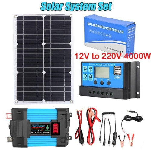 12V to 220V 4000W solar panel system with 30A charge controller and custom inverter, product kit