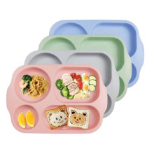 5-Compartment Plates for Adults and Kids, Set of 4, Reusable and Unbreakable Plastic Plates, BPA Free