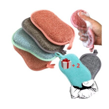 Set of 6 Reusable, Washable Microfiber Dishwashing Sponges (4 + 2 Free) – Double-Sided Antibacterial – Magic Scrub Brush