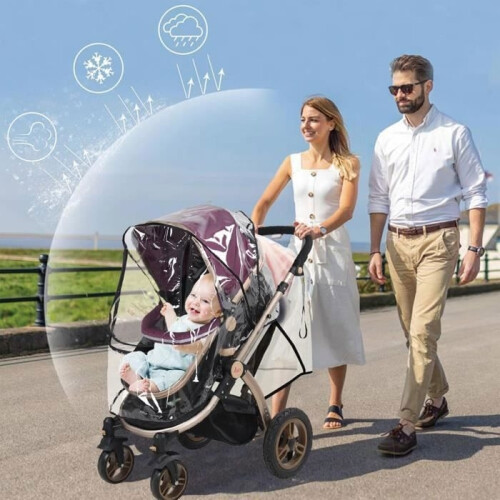 Universal rain cover for strollers, front opening, transparent PVC, waterproof, windproof and weatherproof 1
