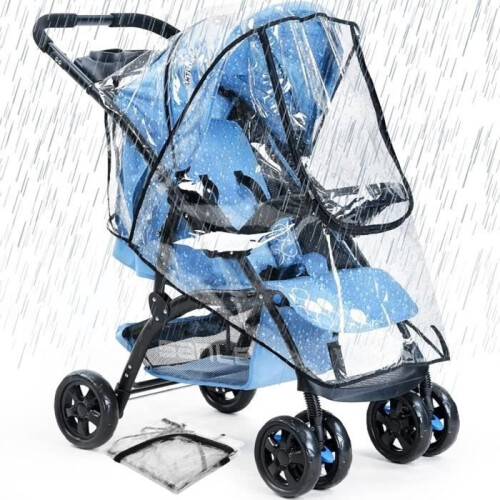 Universal rain cover for strollers, front opening, transparent PVC, waterproof, windproof and weatherproof