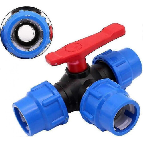 PE 32MM 3 Way Ball Valve, T Type Pipe Quick Connect Pipe Valve Splitte Connect Valve 1