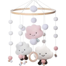 Wooden music mobile for children's bed - pink - cotton wind chime