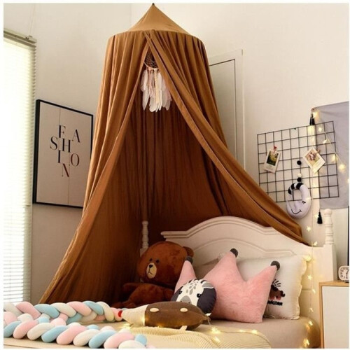 Baby bed canopy with round dome-shaped mosquito net – Brown – Height: 2.5 m