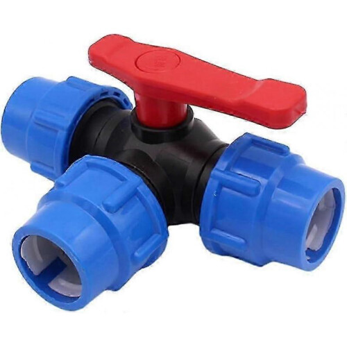 PE 32MM 3 Way Ball Valve, T Type Pipe Quick Connect Pipe Valve Splitte Connect Valve 2