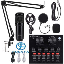 FOLAYA Condenser Microphone with V8 Sound Card, BM-800 Professional Studio Stream Microphone (Black)