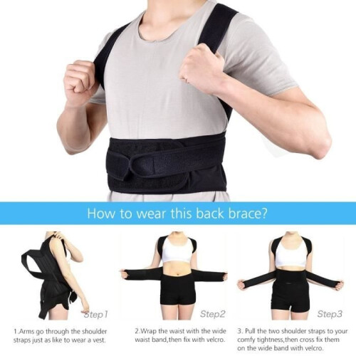 Posture Corrector – LETOUCH – Adjustable Back Support Belt – Black – Unisex – Adults 2