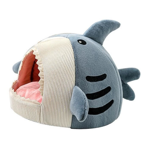 Shark Cat Bed – Warm and Soft Mattress – Gray – Small – Asymmetrical – Indoor