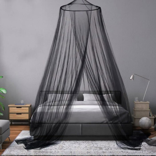 Black dome mosquito net for double bed, foldable, mildew resistant, ideal for camping, home and garden