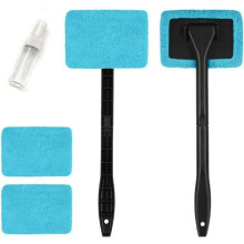 Car window cleaning tool, telescopic handle with 4 microfiber pads, for car windows