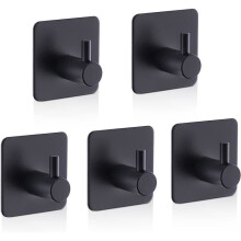 Pack of 5 sturdy self-adhesive wall hooks made of stainless steel for bath towels, transparent
