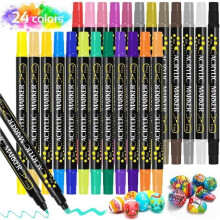 Acrylic paint marker, 24 colors, double tip, brush, acrylic paint marker, permanent art paint