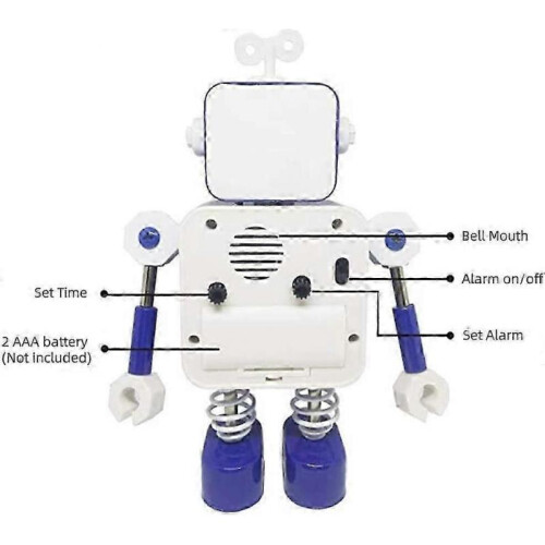 Robot Wake-up Alarm Clock Without Ticking Sound (Blue) 2