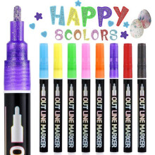 Glitter pens, shimmering metallic gel ink pens with double lines for scrapbooking, painting and doodling