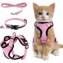 Polyester cat harness, escape-proof cat harness, kitten harness with reflective stripes, adjustable kitten harness, pink,