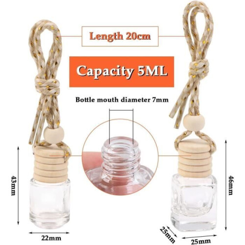 10-Pack Hanging Essential Oil Diffusers for Car, 5ml Empty Glass Perfume Bottles, Refillable, Transparent 1