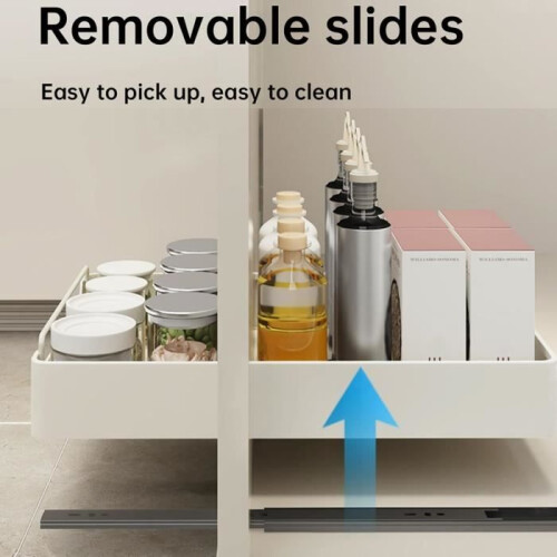 Extendable telescopic drawer for kitchen cabinets, self-adhesive drawer without drilling 2