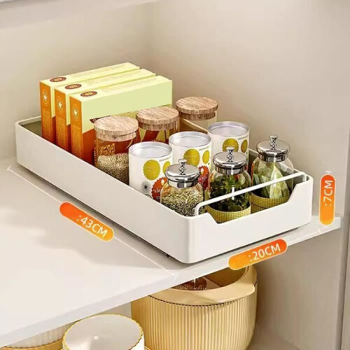 Extendable telescopic drawer for kitchen cabinets, self-adhesive drawer without drilling