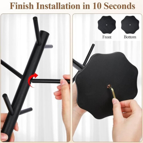 Coffee cup holder with 6 hooks, cup holder tree, wooden cup holder, coffee cup tree with thick base, cup holder 2