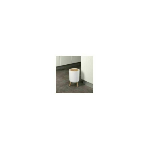 7L Bathroom Waste Bin with Push Button Lid, White Wooden Tripod Waste Bin, Practical for Kitchen and Office VHV 2