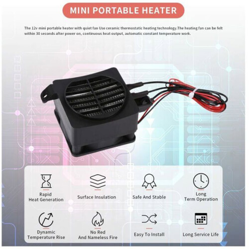 100W 12V PTC Car Heater, Portable Mini Heater with Automatic Thermostat for Small Spaces VHV 2