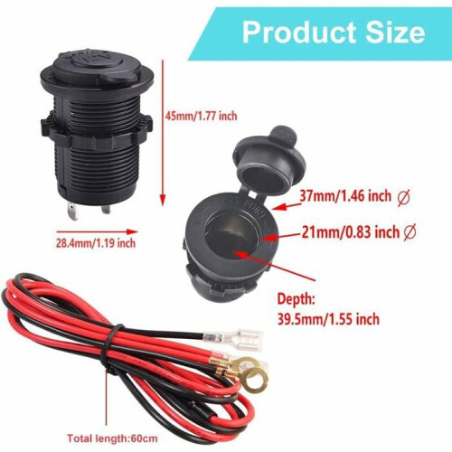 Cigarette lighter cable, female cigarette lighter connector, suitable for cars and motorcycles 1