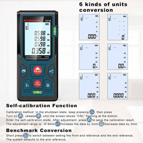 LM100 100m digital laser distance meter, measures length, area and volume, LCD backlight, VHV 2