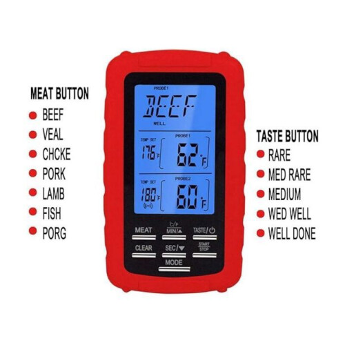 Wireless cooking thermometer with two probes – for oven, grill, roasting and baking – direct readout – VHV remote control 2