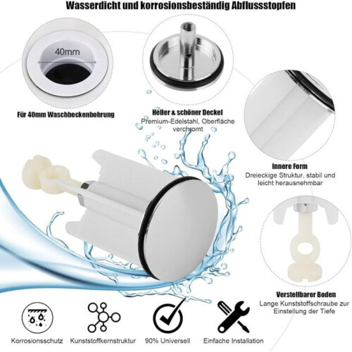 Replacement stopper for kitchen and bathroom sink (40 mm) VHV 1